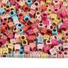 100pcs/lot 6mm Electroplated Acrylic Alphabet Beads Square Big Hole Loose Letter Beads For DIY Fashion Bracelet Necklace Jewelry