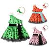 Baby Kids Girls Triangle Printed One Shoulder Tulle Dress with Bowknot Headband Cosplay Costume Clothes for 0.5-5 Years