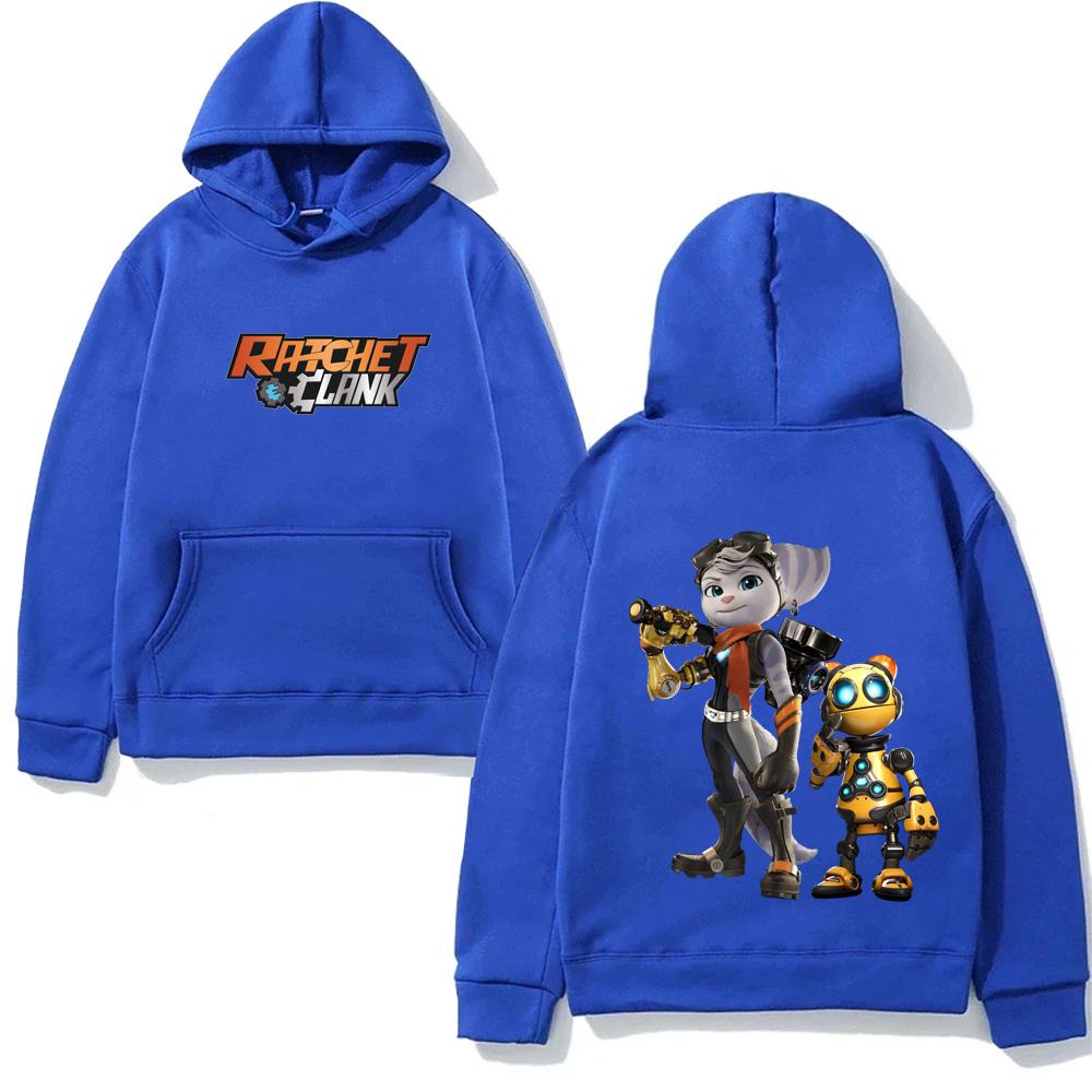Bluza z kapturem gra Ratchet & Clank Rift Apart Sweter casualowy Odzież polarowa Unisex z kieszenią Bluza z kapturem