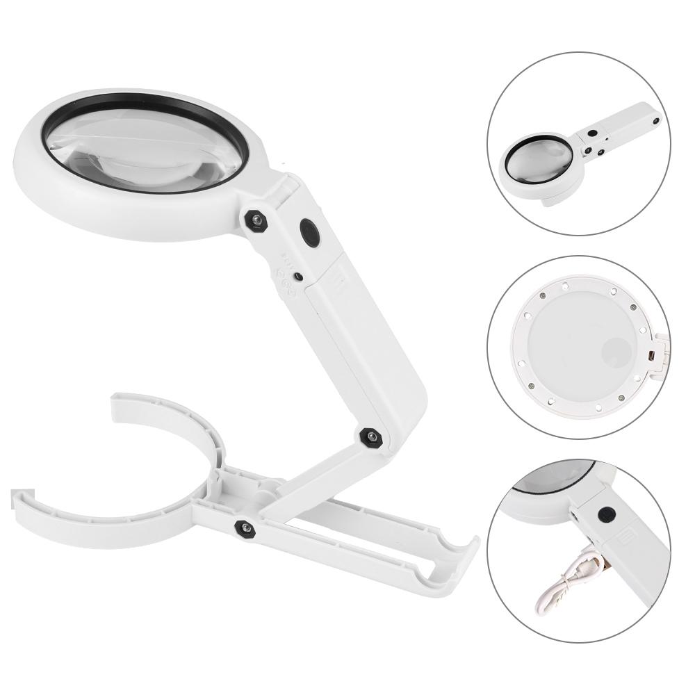 5x 11x Stand Desk with 8 LED Light Foldable for Jewelry Appraisal Reading Repair Portable Hand-held Magnifying Glass Hand Tool Set