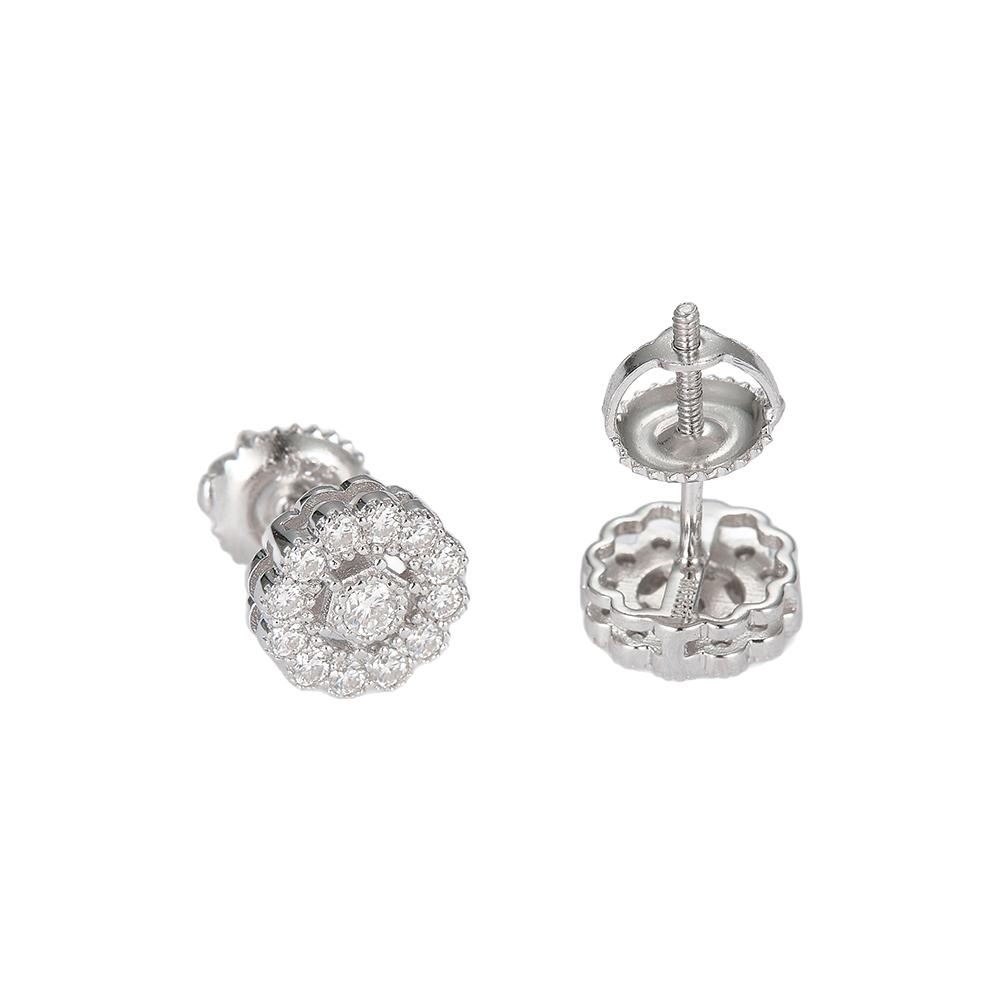 Hip Hop Moissanite 925 Sterling Silver Round Mens Stud Earrings Silver Jewelry