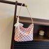 Polka Dot Nylon Shoulder Bag Cute Lace Bow Decor Casual Hobo Bag Lightweight Daily Purse Handbag Vertical Square Underarm Bag