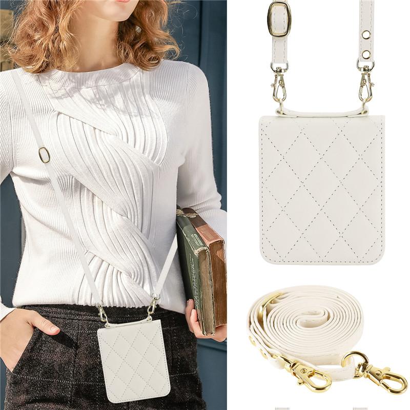 Kožené pouzdro na telefon Long Lanyard Crossbody pro Samsung Galzxy Z Flip 5 4 3 Flip5 Flip4 Flip3 Luxusní obal na lano na zápěstí Hoesje Coque