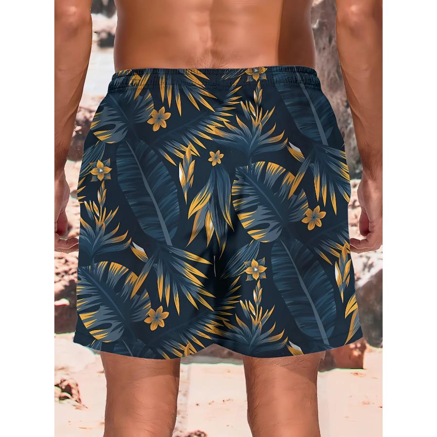 3D Leaf Print Sports Quick-dry Breathable Men Outdoor Fashion Loose Comfortable Surfing Beach Vacation Short Pants Swim Trunks