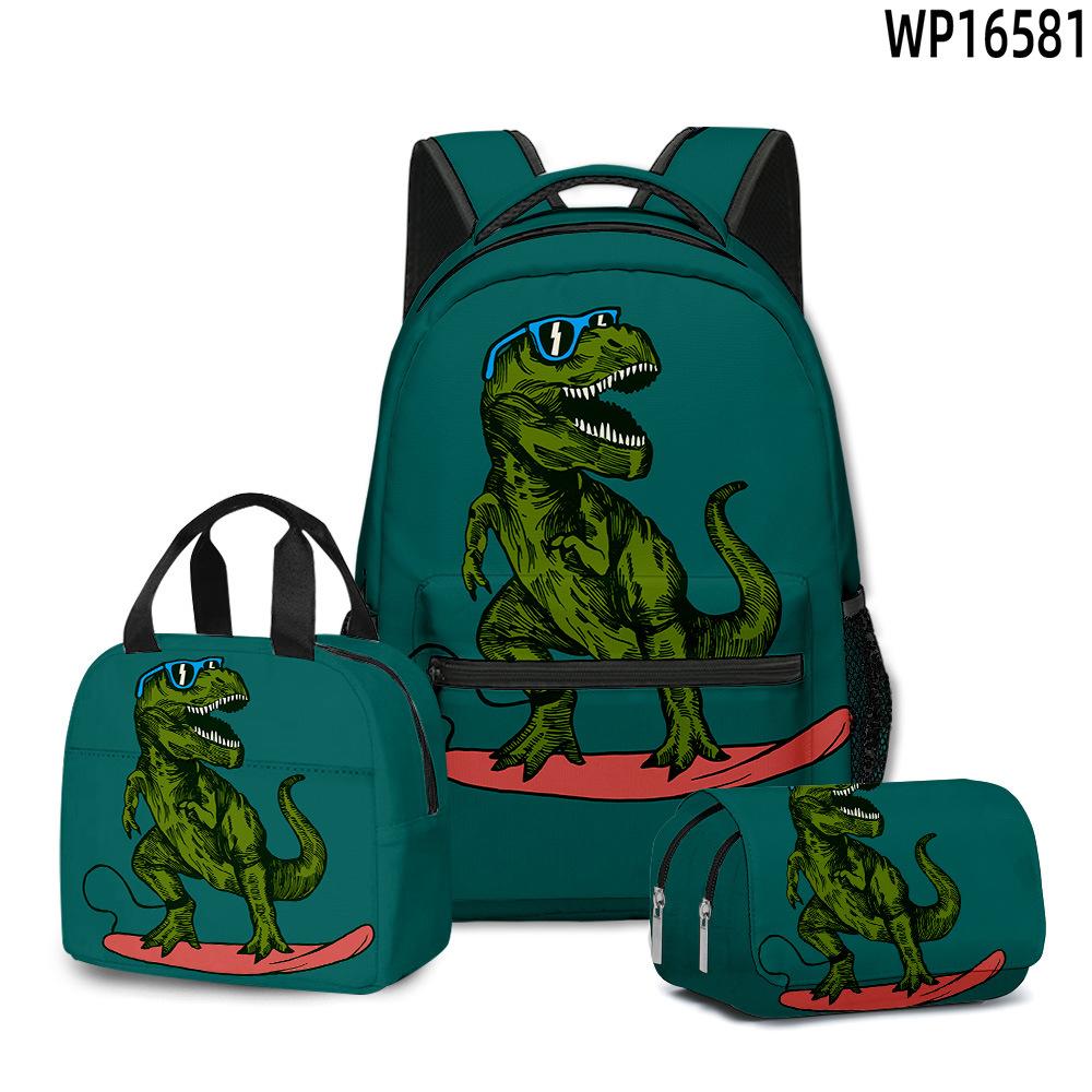 Classic Novelty Peculiar Cool Dinosaur 3D Printed 3pcs/Set Student School Bags Laptop Daypack Backpack Lunch Bag Pencil Case