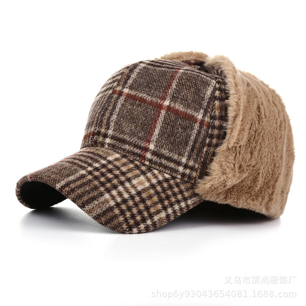 Winter Hat Women's Tide Plaid Duck Tongue Baseball Cap Northeast Outdoor Riding Ear Protection Ski Warm Lei Feng Hat