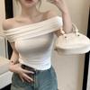 Summer Solid Slim Fit Off Shoulder Sexy T-shirt for Women Elegsnt Short Sleeve Casual Tshirts Woman Slash Neck Simple White Tee Tops 24374