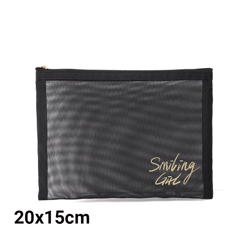 Large-Capacity Black Mesh Makeup Case Organizer Storage Pouch Casual Zipper Toiletry Wash Bags Make Up Women Travel Cosmetic Bag