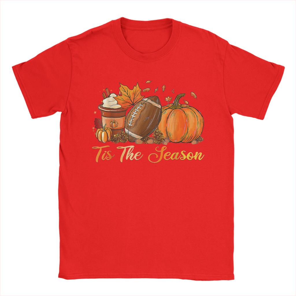 Unisexs TShirts Pumpkin Spice Football Tis The Season Fall Thanksgiving Tees Short Sleeve T Shirts Crew Neck Clothing Classic