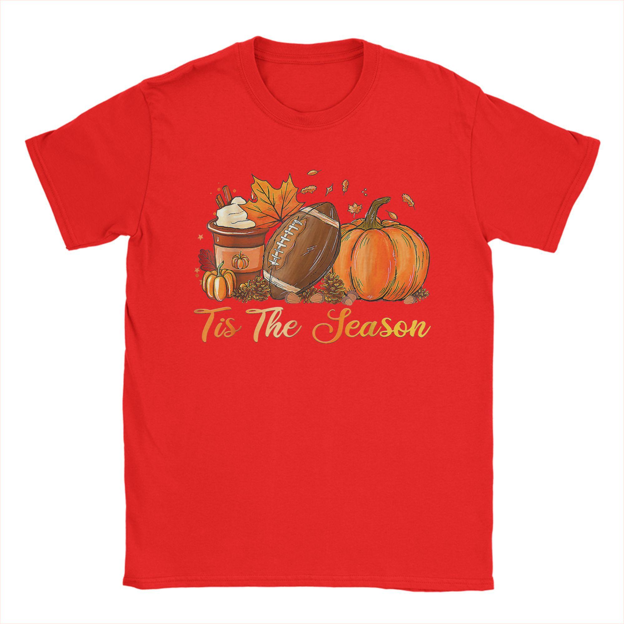 Unisexs TShirts Pumpkin Spice Football Tis The Season Fall Thanksgiving Tees Short Sleeve T Shirts Crew Neck Clothing Classic S