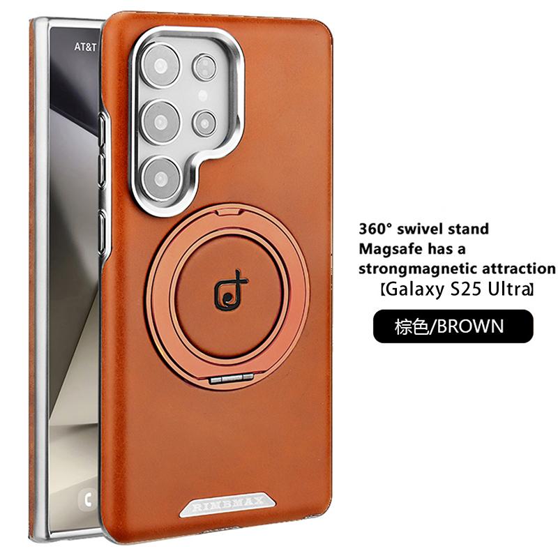 For Samsung Galaxy S25 S24 S23 Plus Ultra Case Matte Leather Microfiber Lining 360° Rotation Metal Stand Full Back Soft Cover