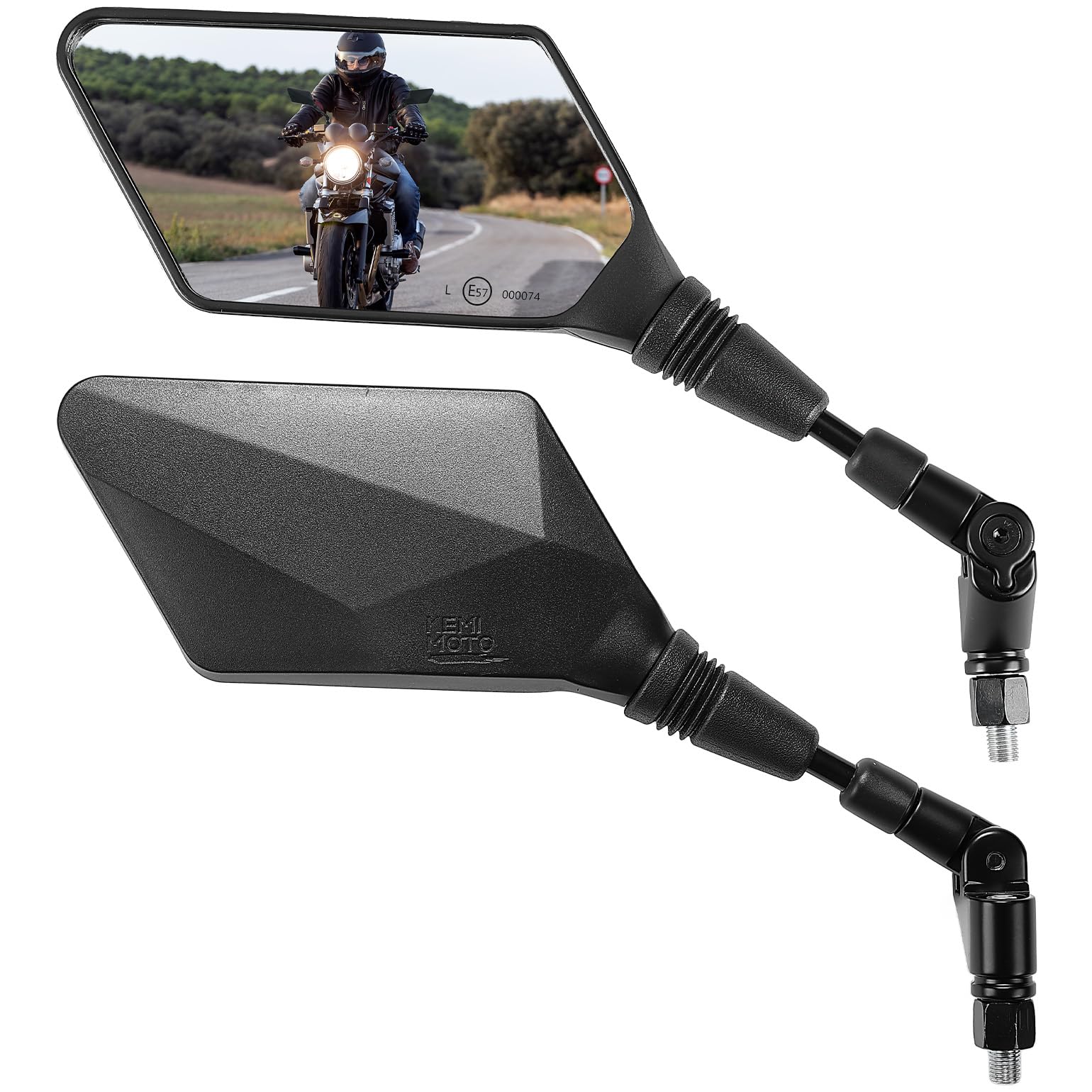 

KEMIMOTO Motorcycle Left and Right Universal Easy Adjustable Vehicle Inspection KM6256 Mirrors, 10mm, Set, Off-Road Mirrors, Square, Installation, чёрный