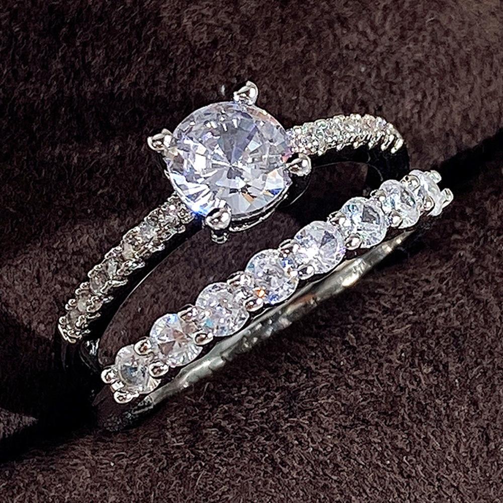 Stylish And Simple Aaa Zircon Two-Piece Set For Women, Popular Pair Of Rings