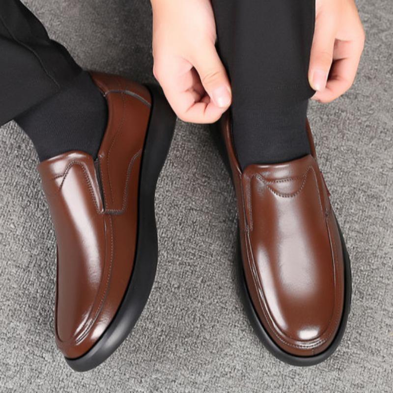 Men's Leather Shoes Office Round Toe Thick Sole Black Male Casual Loafers Shoe Platform Designer Adults Fashion 2025 Social Pu
