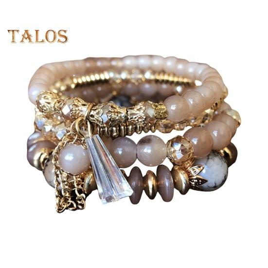 

5 шт. Женские браслеты из искусственного кристалла, гладкие, с несколькими подвесками, в стиле ретро-богем с эластичным шнуром, многослойный набор браслетов хаки