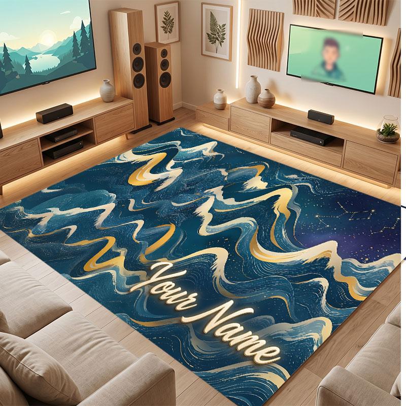 Octopus Sea Life Theme Crystal Velvet Floor Rug Personalized Custom Name Text Warm Carpet Home Decoration