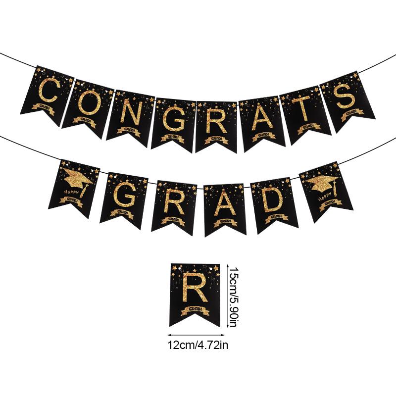 2026 Graduation Party Paper Banner Garland Hanging Spirals Gold Black Latex Balloon Class of 2026 Honeycomb Ornament Decoration