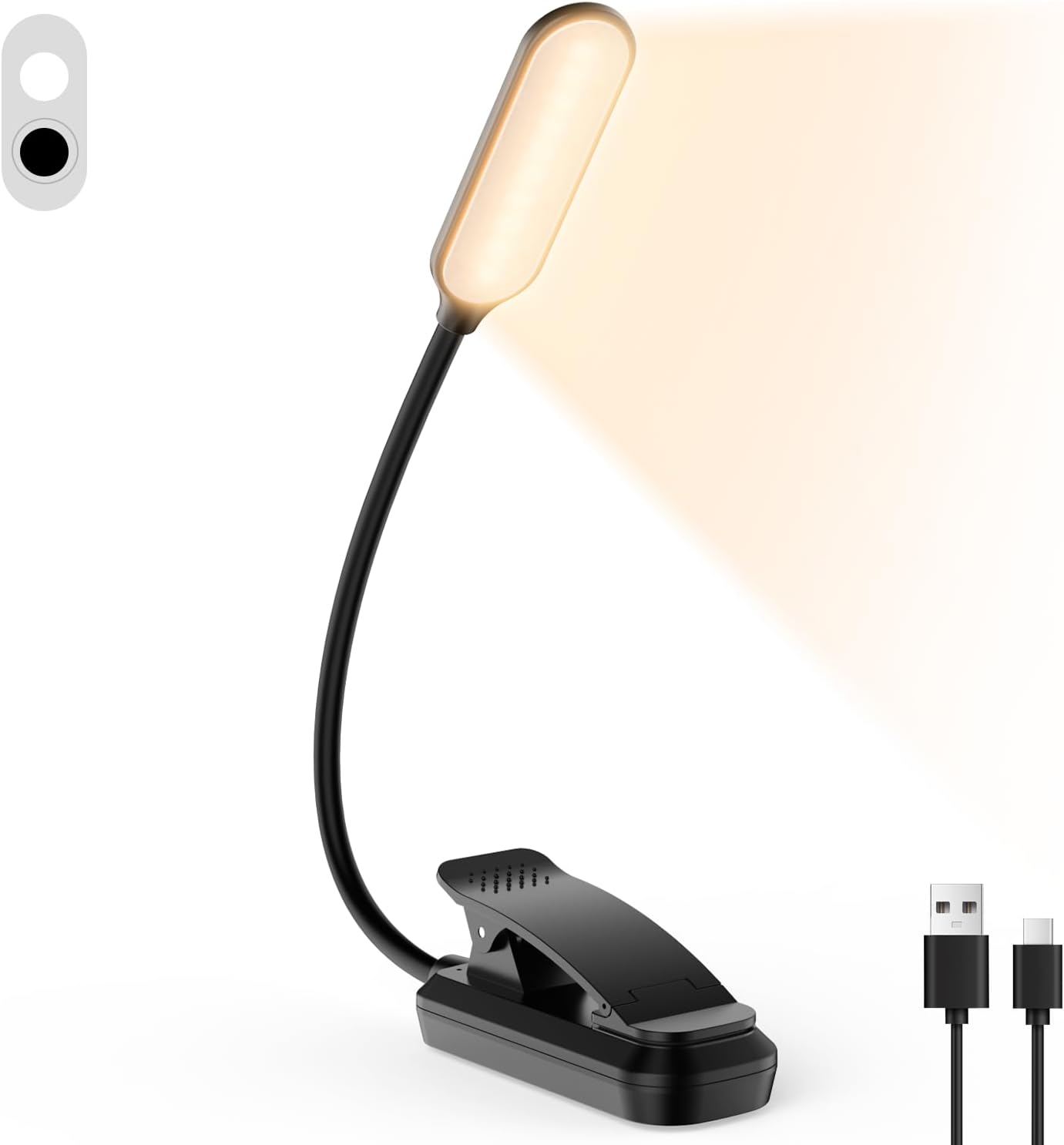 

20 светодиодов USB перезаряжаемый книжный светильник Портативный мини светильник для чтения 3 температуры цвета На прищепке Книжная лампа Спальня Свет для чтения чёрный