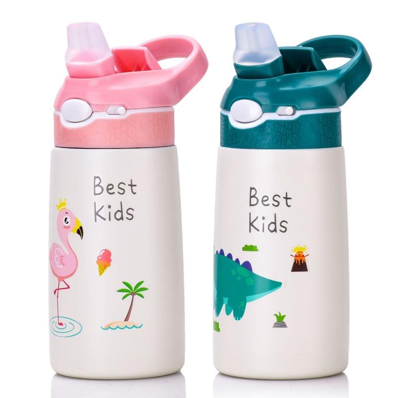 400ml Thermos Water Bottle For Kids Baby Cartoon Duck Straw Cup 316 Stainless Steel Vacuum Flask Outdoor Portable Thermos Cup
