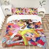 3-teiliges Sailor Moon Bettwäsche-Set mit Usagi Tsukino und ihren Freunden, Enthält 1 Bettbezug und 2 Kissenbezüge, Ohne Füllung, Weich und Bequem