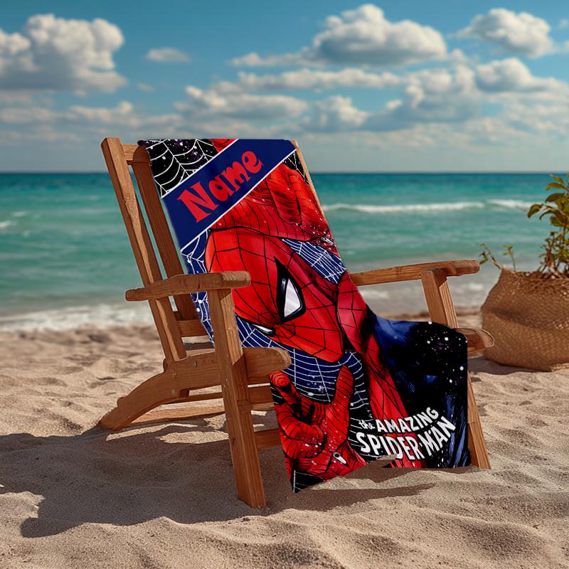 Custom Name Ultra-Soft Beach Towel with Spider Man Theme,Ideal for Pool - Camping, Diving - Perfect Travel Essential, Vibrant Beach Towel.