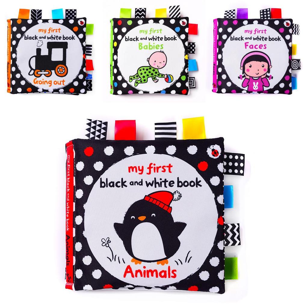 Lakarose Baby Black And White Label Cloth Book For Newborn Infant Early Education Visual Stimulation Tear-resistant Biteable Sound Paper Book