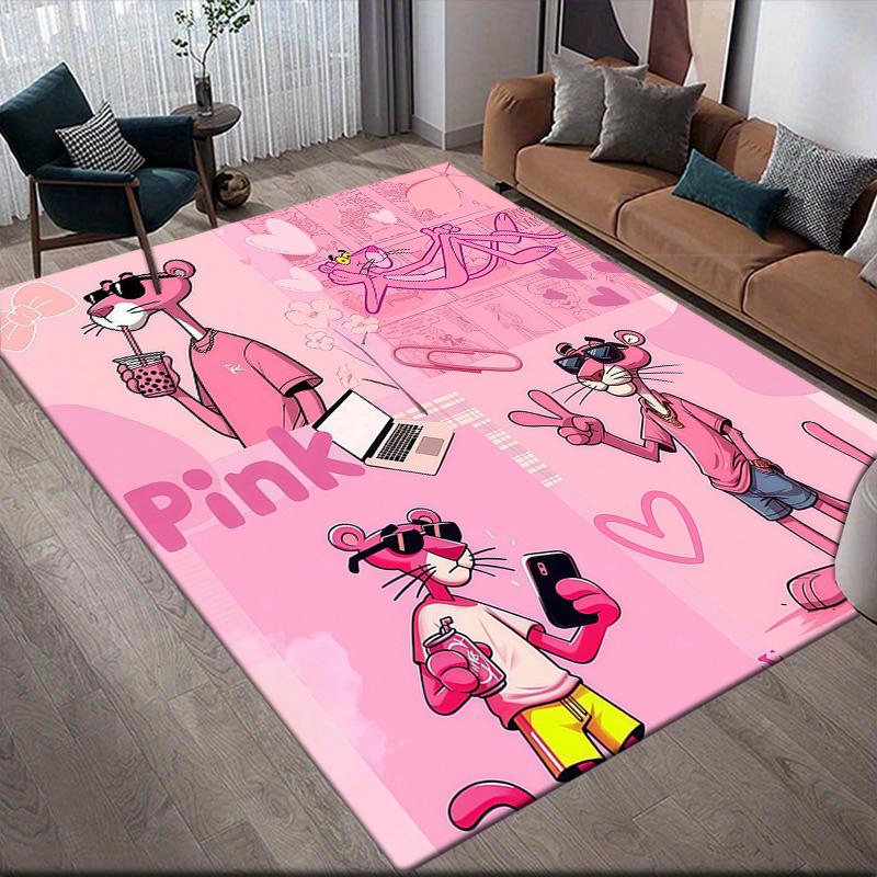 Rosa Panther Flanellmuster Quadratischer Teppich, Läufer, Teppich für Wohnzimmer Schlafzimmer Sofa Spielzimmer Dekor, Rutschfeste Fußmatte