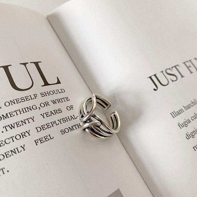 925 Sterling Silver Trendy Width Surface Knot Winding Thai Silver Color Ring Vintage Open Finger Ring For Women Jewelry S-R740