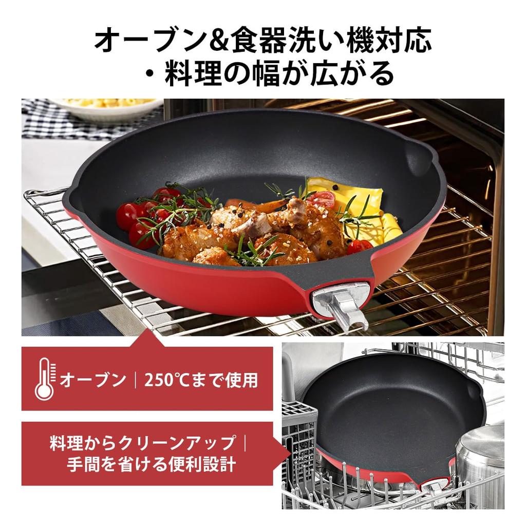 AIKENBBKK 24cm Frying Pan, IH & Gas Stove Compatible, Non-stick Enamel Coating & Detachable Handle, Oven & Dishwasher Safe, PFOA & PFOS