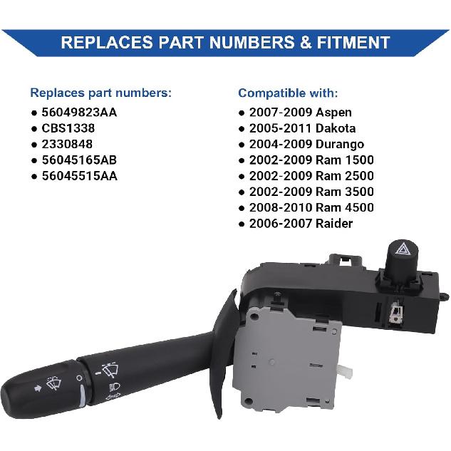 Obaee Turn Signal Multifunction Windshield Wiper Switch Compatible with Ram 1500 2500 3500 Truck 2002-2009, Dakota 2005-2010, Durango 2004-2009,