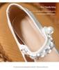 Inspired Mary Jane Thick-heeled Shoes for Women; Round-toed Design with One-word Strap and Pearl Color Accents, Versatile and Stylish.