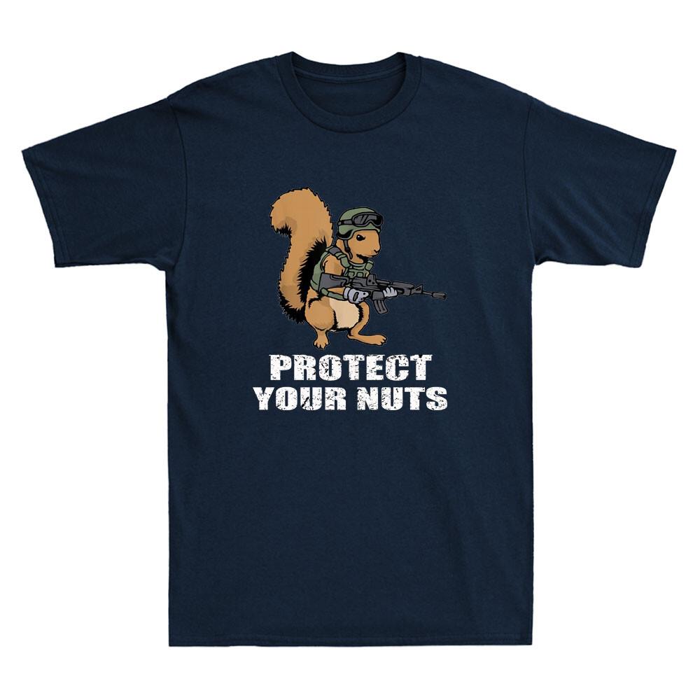 Protect Your Nuts Funny Squirrel Holding The Gun Meme Novelty Unisexs Tshirt Tee