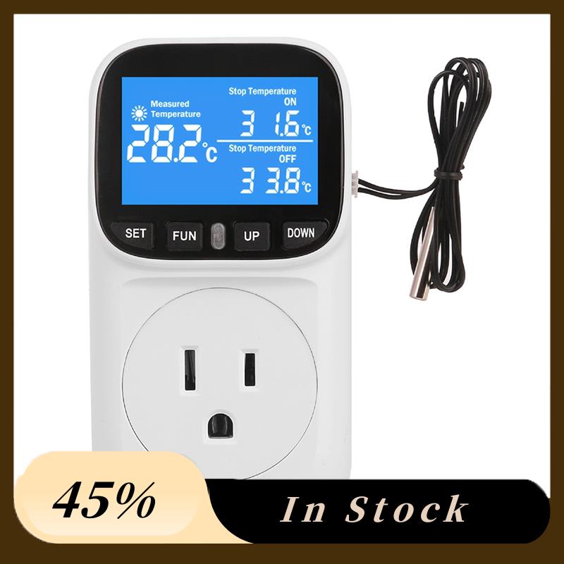 

A60zdigital Temperature Controller Socket Outlet Thermostat With Timer-Sensor Probe Heating Cooling Switch Backlight US Plugmay белый