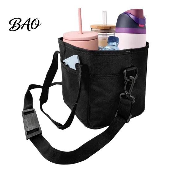 Collapsible Cup Carrier for Parties Beverage Drink Pouch with Adjustable Strap, Reusable Waterproof 4 Car Holder, Foldable Portable Caddy Delivery And