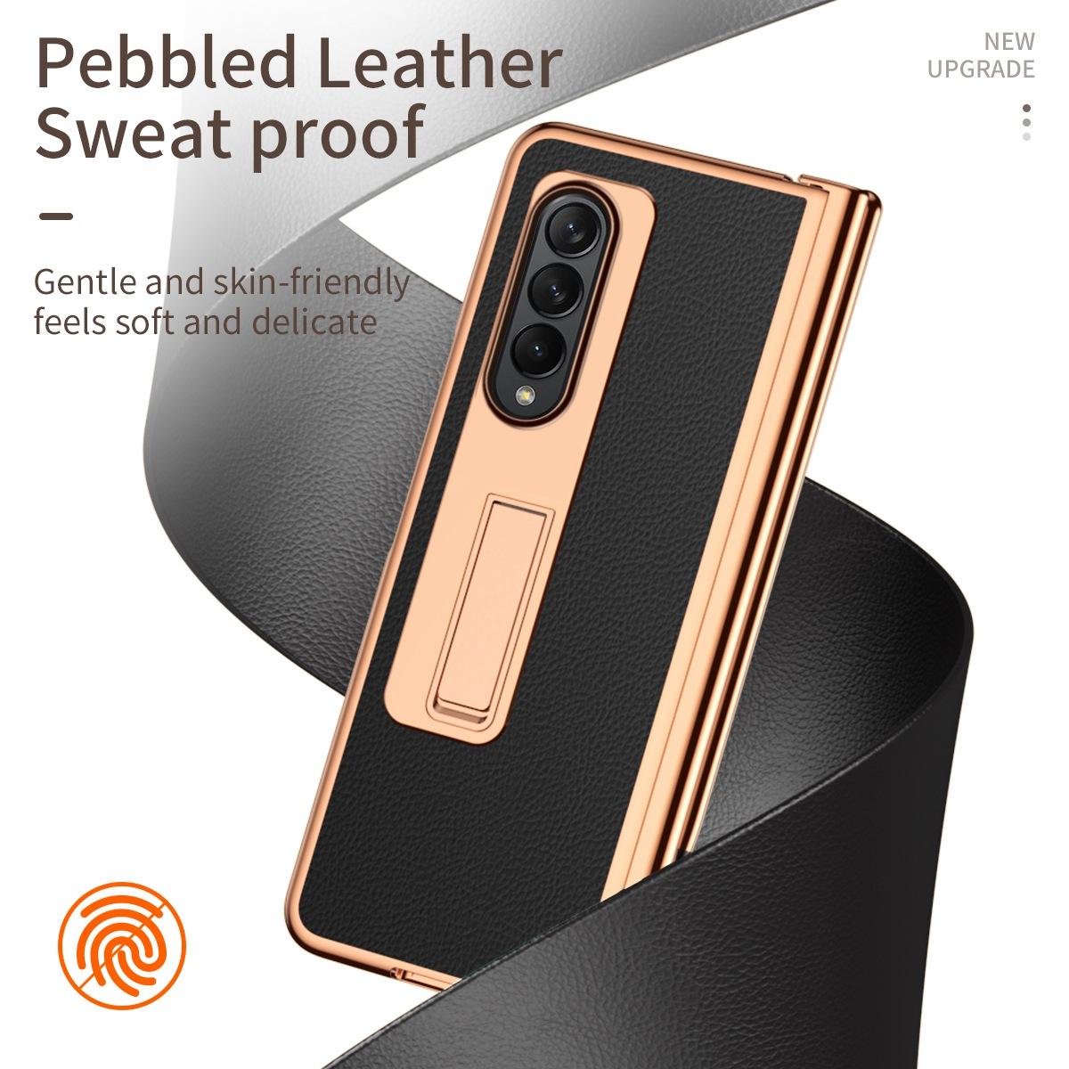 

For Samsung Galaxy Z Fold4 5G Hinge Protection Hard PC Shell Electroplating Kickstand Cover with Built-in Tempered Glass Screen Protector and S Pen Gold