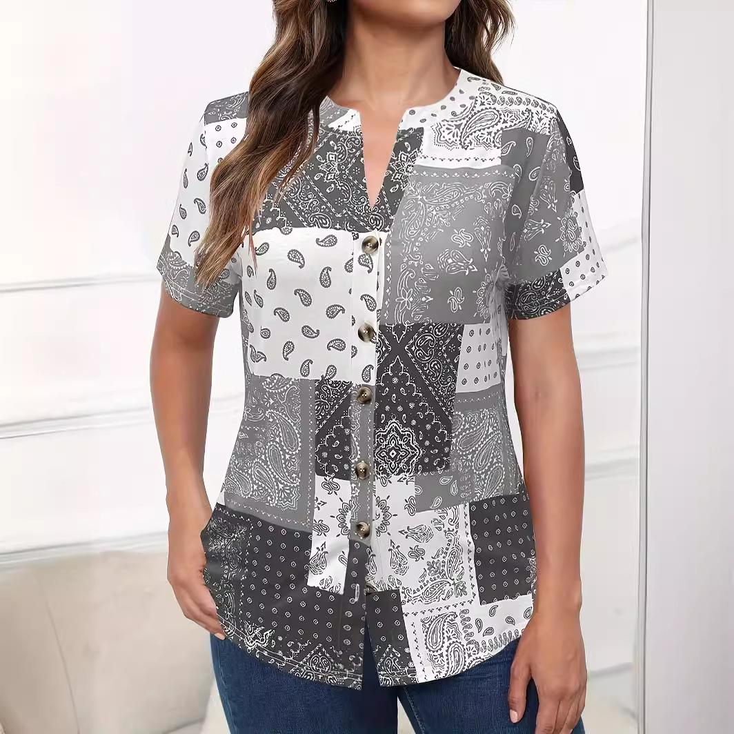 

Женская повседневная футболка с короткими рукавами в этническом стиле с принтом, модная удобная свободная футболка больших размеров 3XL