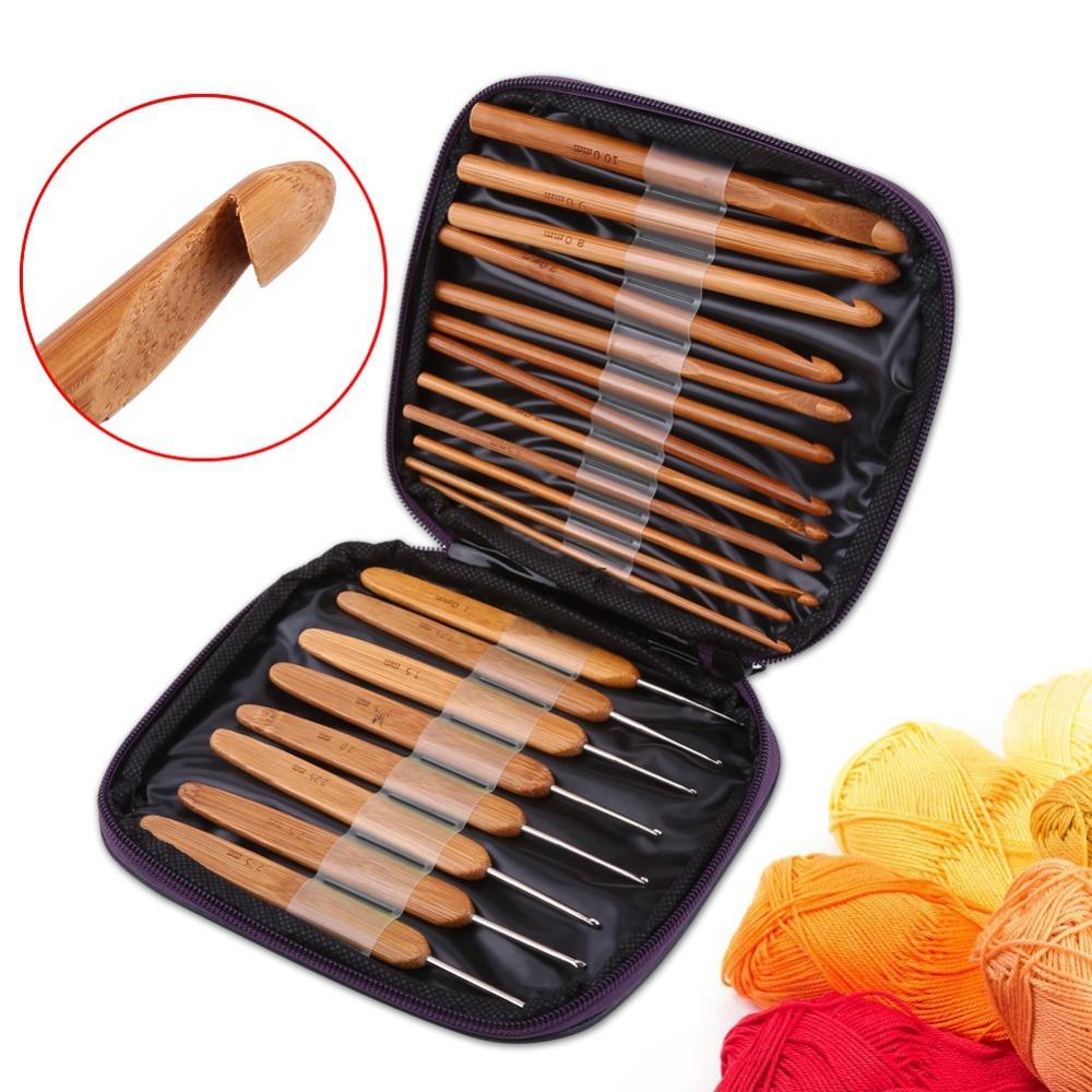 20pcs Carbonized Bamboo Bamboo Crochet Hooks Metal Tips Yarn Craft Tools For Experts