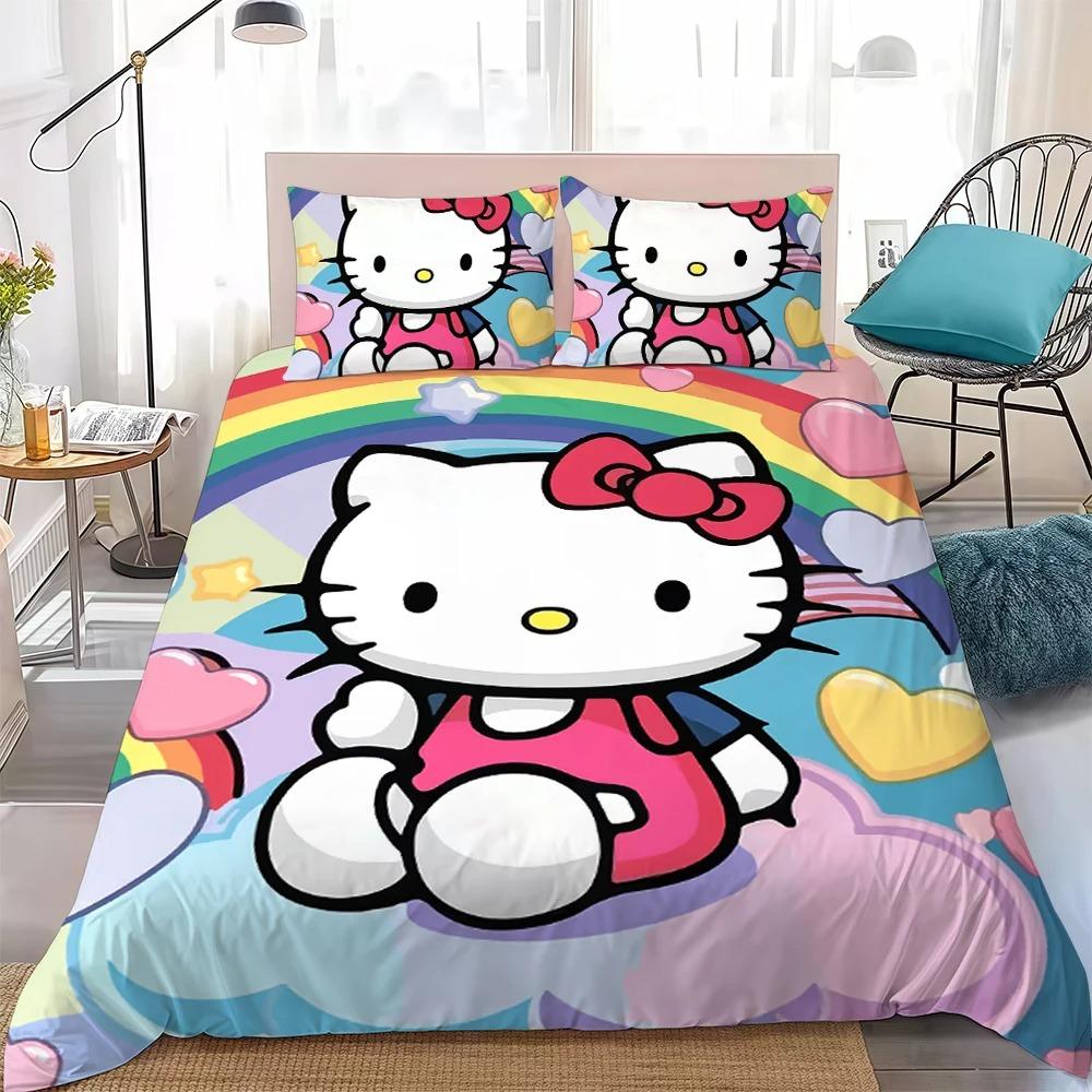 Cute Duvet Cover Set H-Hello Kittys Bedding Set Kids Boy Girl Bedroom Decoration Student Dormitory Home Style 2/3piece set