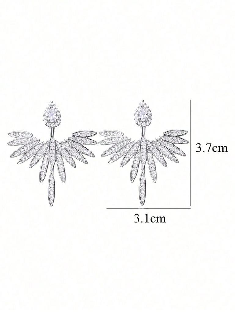 1Pair Fan-Shaped Zircon Earrings, 2-Way Wear Crystal Drop Earrings for Women, Wedding Party Jewelry