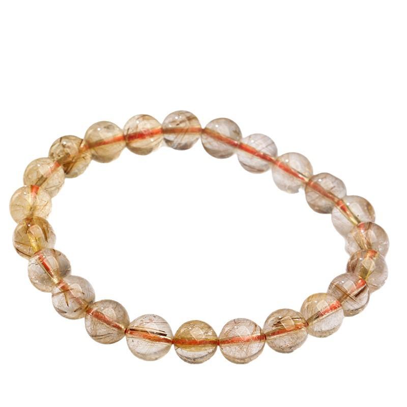 Hongchu Crystal Natural Brass Rutilated Quartz Bead Bracelet Natural Brass Red Titanium Crystal Bracelet