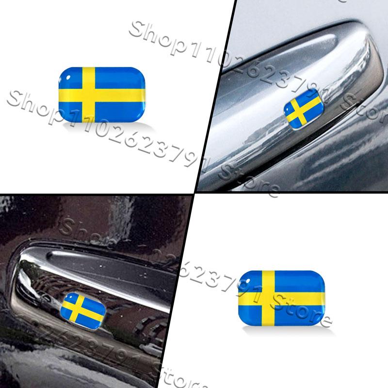 4 pièces Créatif 3D Époxy Silicone Drapeau Suédois Emblème Poignée de Porte de Voiture Autocollant Décoratif Pour Volvo XC40 XC60 XC90 V60 V40 S90 S60