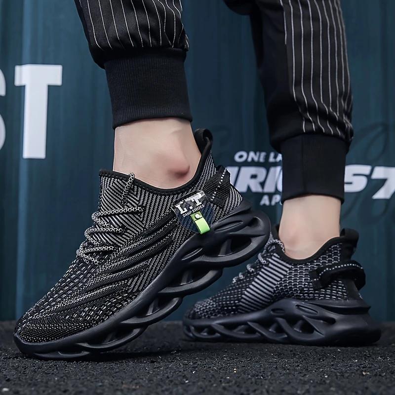 Men's Fashion Breathable Lace-up Knitted Sneakers Casual Outdoor Running Walking Shoes Lightweight Men's Shoes
