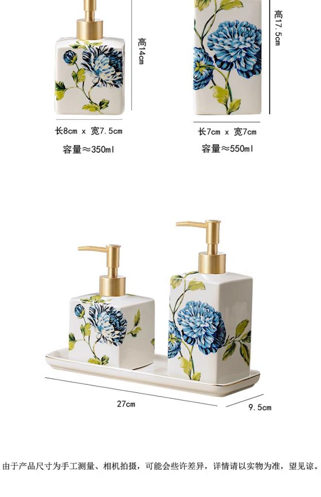 Ceramic Lotion Bottle Bathroom Hand Soap Dispenser Press-type Soap Art Painted Flower Liquid Dispenser shampoo bath gel bottles