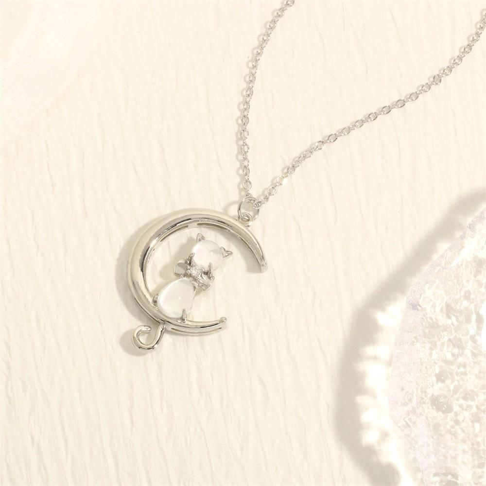 Zircon Crescent Moon Necklace Copper Gold Plated Link Chain Neck Chain Party Favors