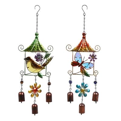  Carillons éoliens en fer coloré vintage, verre peint, oiseau, papillon, pendentif en métal, ornement suspendu, décorations de jardin, cour, patio
