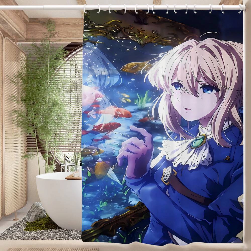 

Anime Violet Evergarden Pattern Bathing Curtain Bathroom Shower Curtain Waterproof With 12 Hooks Home Deco W60H190(CM)-1 Pcs