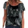 Fashion Woman T-shirt Women's 3d Cats Print Black Kawaii T Shirt Female Clothing Oversized Summer Top