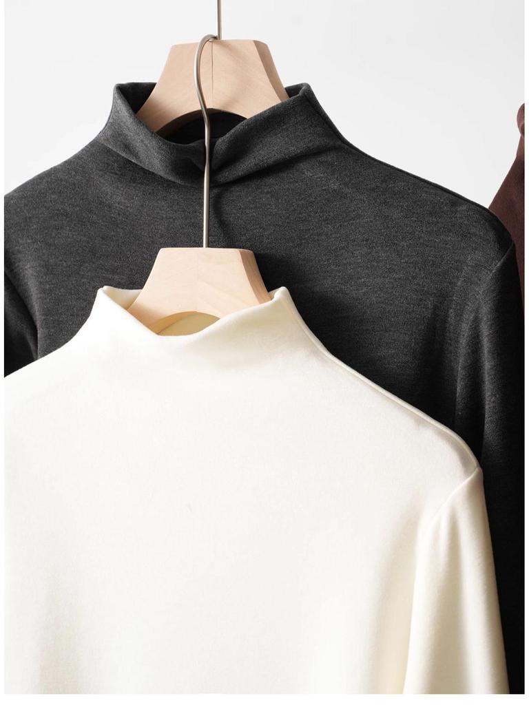 Women's Warm Long Sleeve Semi-High Collar Shirt - Autumn/Winter Style, Class A, 300g