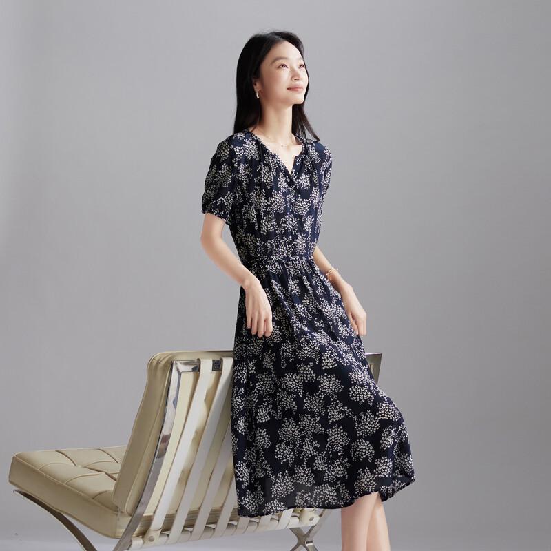 SOFSIL 2026 Summer Silk V-Neck Floral Midi Dress XL