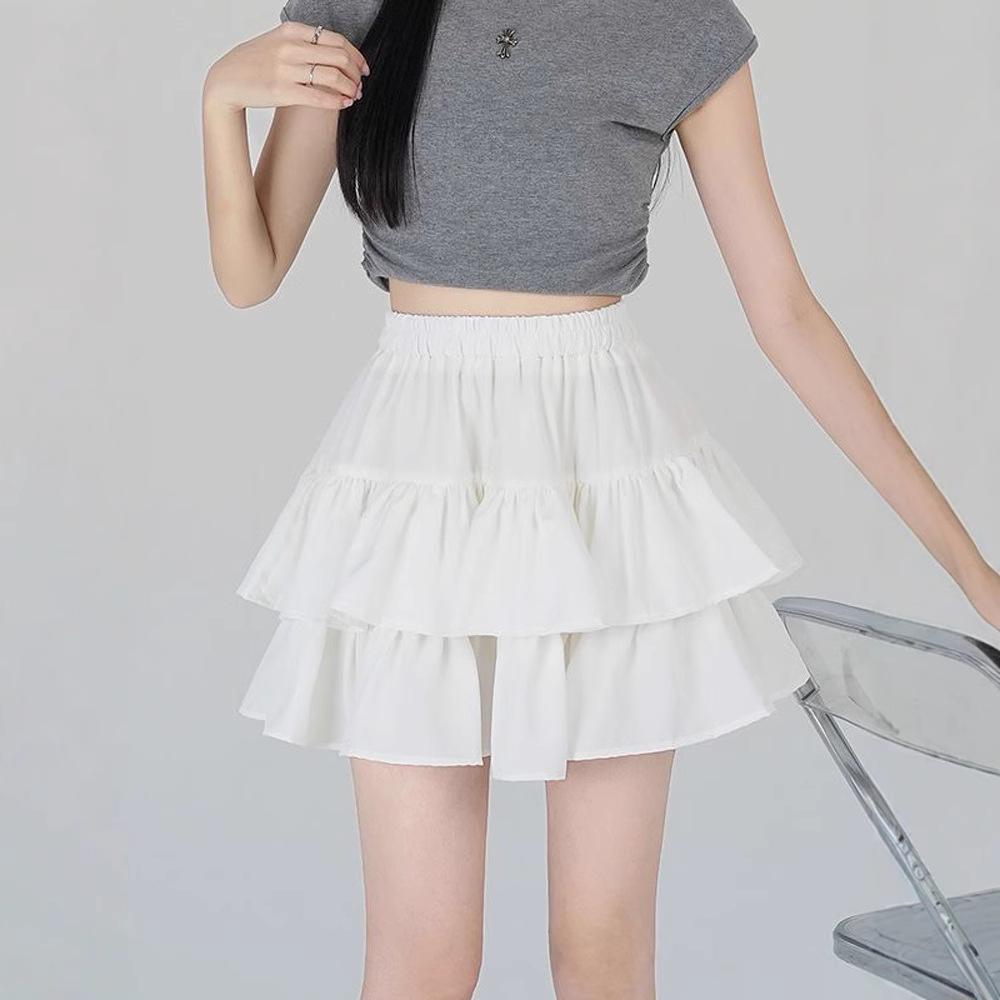 Women's Summer Black A-line Puff Short Skirt - Elastic Waist, Slimming, Anti-Exposure.
